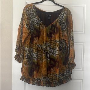 Russell Kemp Gold and Orange Bell Sleeve Blouse